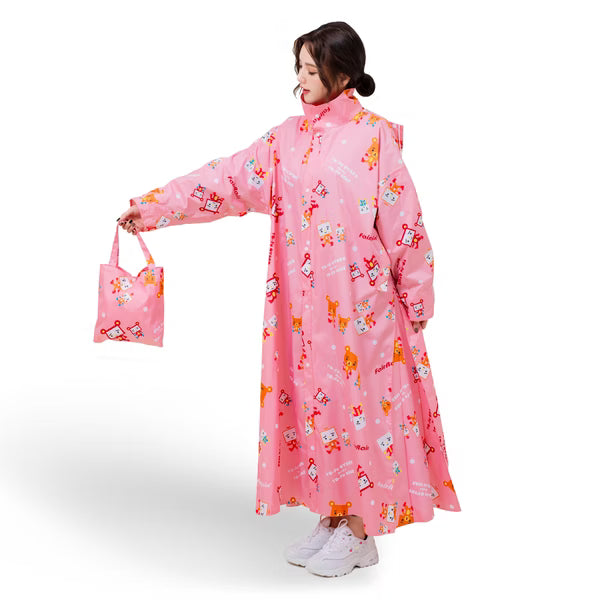 親子豆腐熊可愛前開式雨衣(成人款)- 粉色系