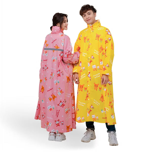 親子豆腐熊可愛前開式雨衣(成人款)- 粉色系