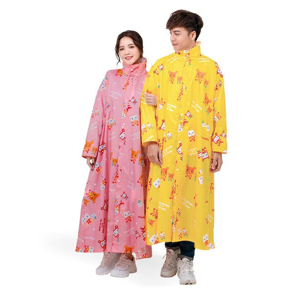 親子豆腐熊可愛前開式雨衣(成人款)- 粉色系
