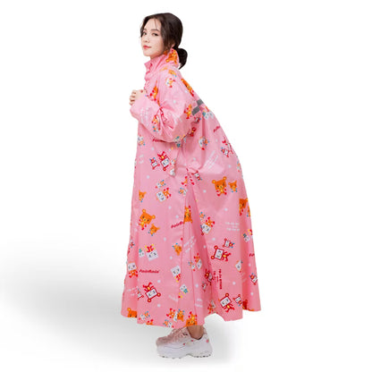 親子豆腐熊可愛前開式雨衣（成人款）- 粉色系